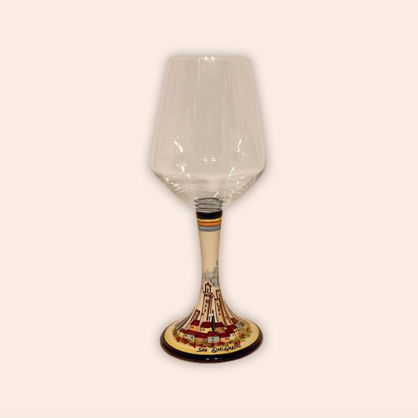 ELEGANT LEAD-FREE  CRYSTAL GLASS WITH CERAMIC STEM:  SKYLINE OF SAN GIMIGNANO cm.23h